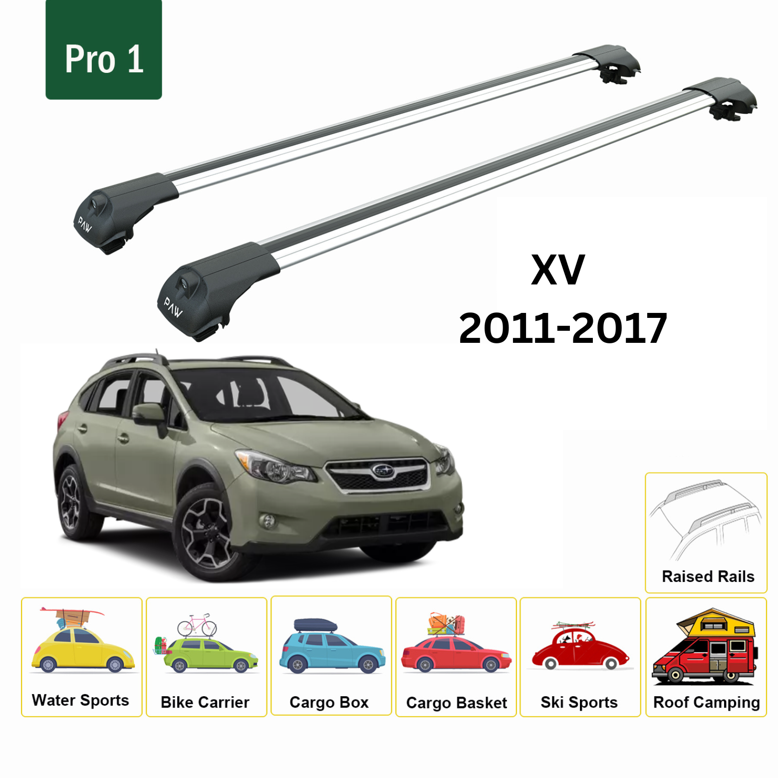 For Subaru XV 2012-17 Roof Rack Cross Bars Metal Bracket Raised Rail Alu Silver For Subaru XV 2012-17 Roof Rack Cross Bars Metal Bracket Raised Rail Alu Silver